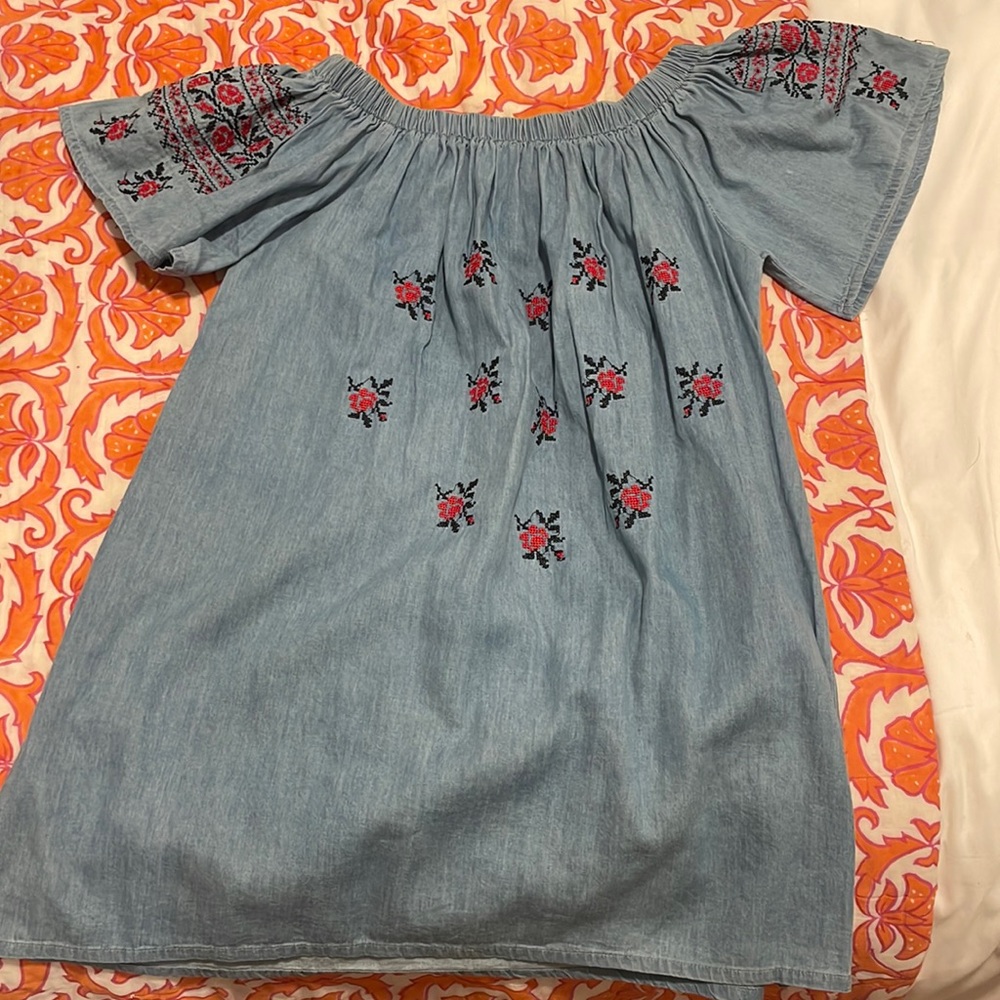 Mielio Denim Embroidered Dress.